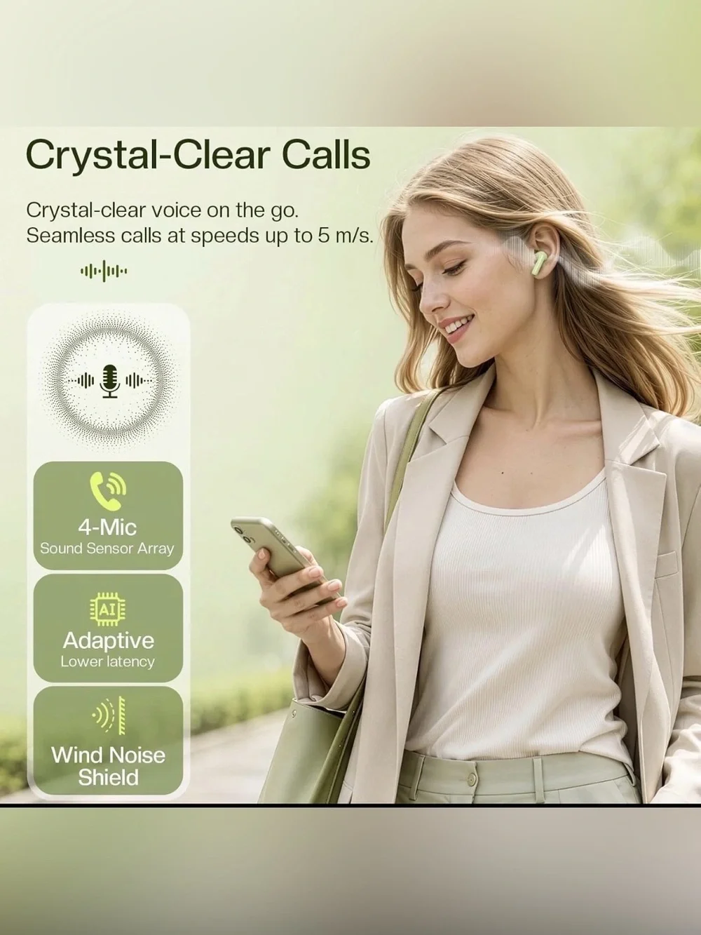 Wireless Earbuds with Charging Case - Light Green